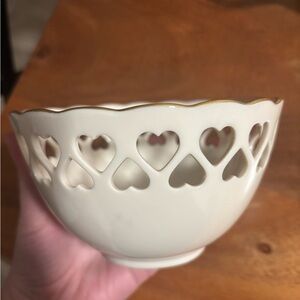 Lenox heart Cutout Cream Bowl hand decorated with 24k gold